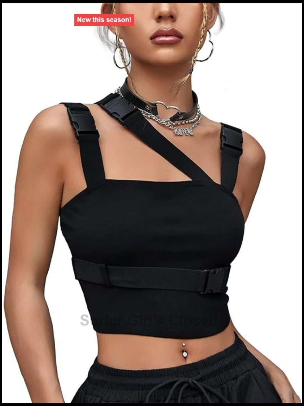 Sleeveless Buckle Crop Tank Top Rave Gothic Punk Streetwear